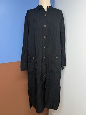 Vince Black Button-Front Midi Shirt Dress Size Large